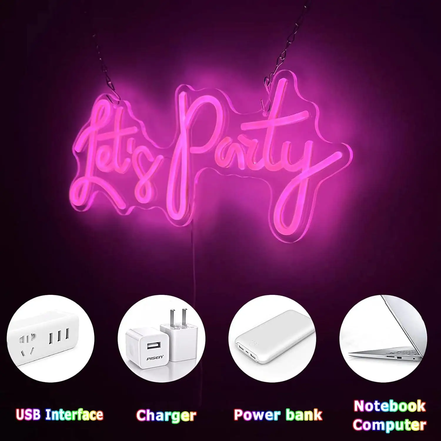 Let Is Party Neon Sign USB Dimmable LED Light for Bedroom Game Room Bar Party Background  Aesthetic Wall Decor Gifts Night Light