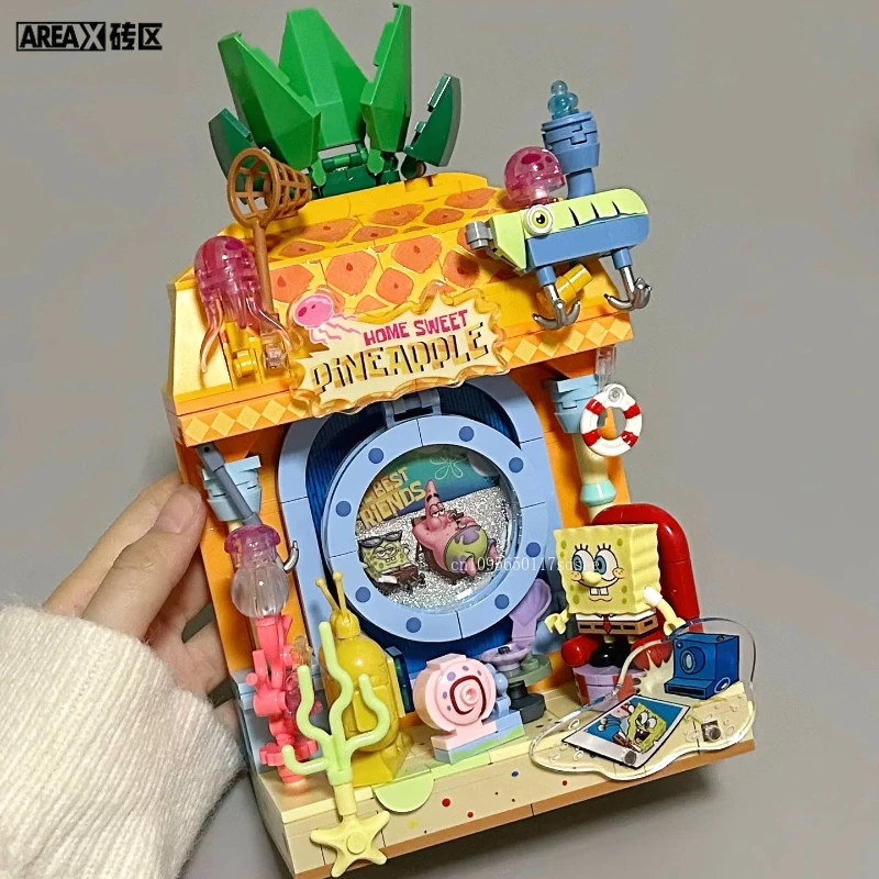 SpongeBob SquarePants Building Blocks สับปะรด House Island Portrait House รุ่นการ์ตูนอิฐเด็ก DIY ของเล่นวันหยุดของขวัญ