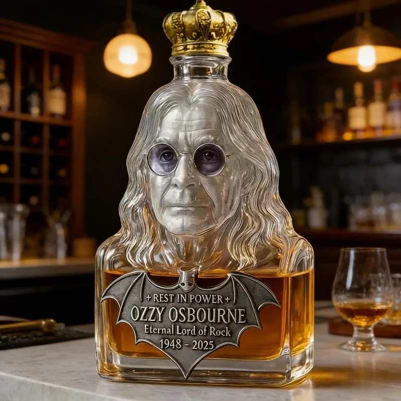 Decantador de Whisky Conmemorativo de Ozzy Osbourne, Botella de Licor de Vidrio Eternal Lord of Rock, Regalo para Fans de Ozzy