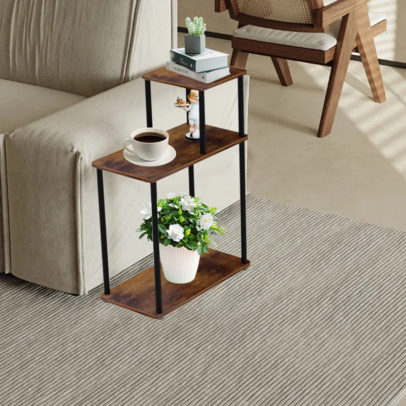Rustic Brown 3-Tier Step Side Table, Industrial End Table for Small Spaces