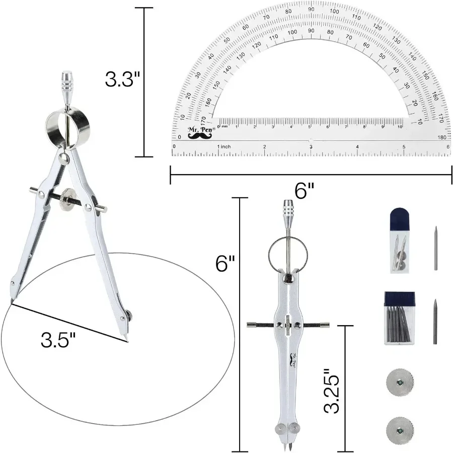 Zestaw kątomierz i cyrkiel - precyzyjne narzędzia geometryczne dla uczniów, do zajęć matematycznych, rysunku technicznego i artykułów szkolnych STEM