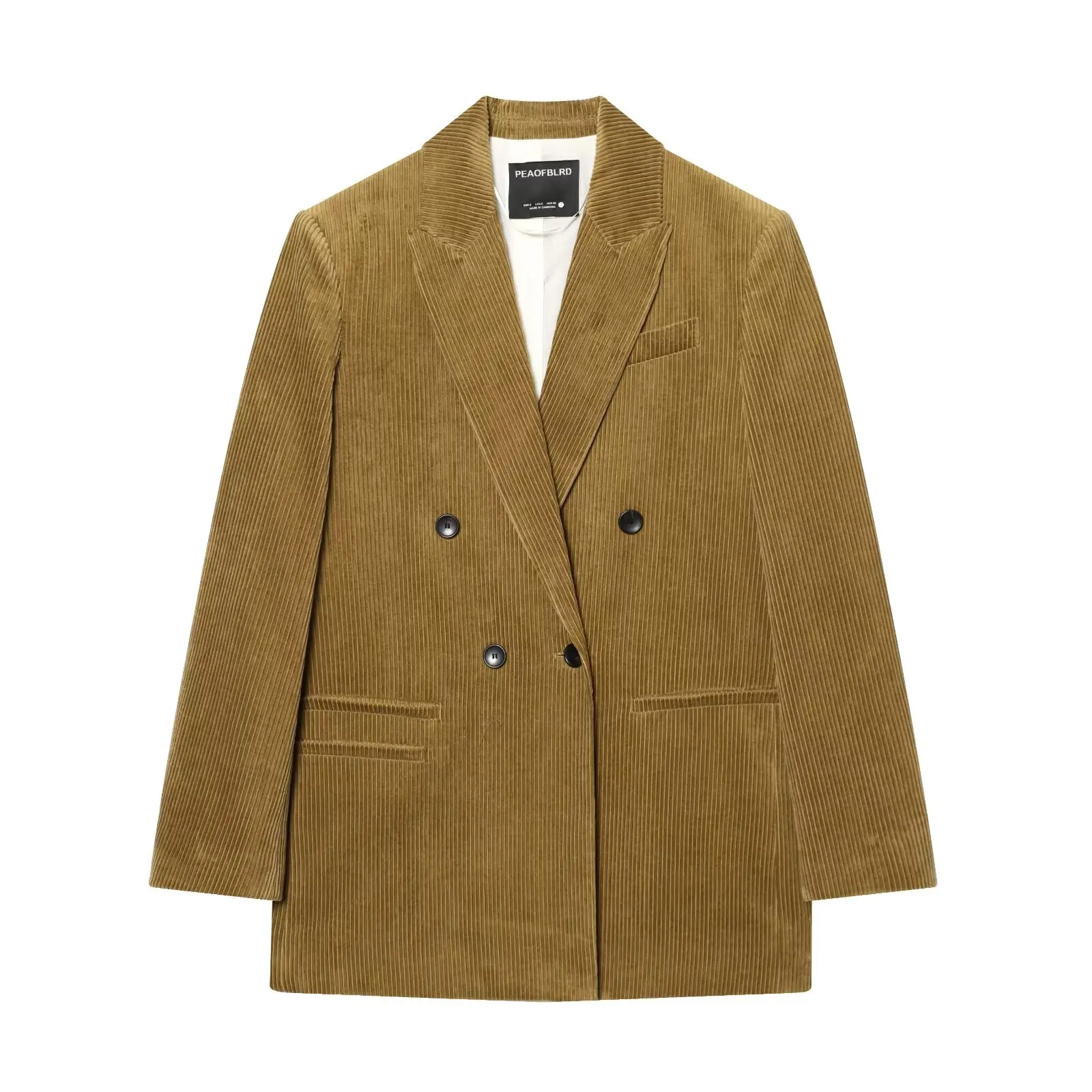 

Женская повседневная вельветовая куртка весна 2026 с отложным воротником, пиджак с длинным рукавом из полиэстера, двубортный, однотонный