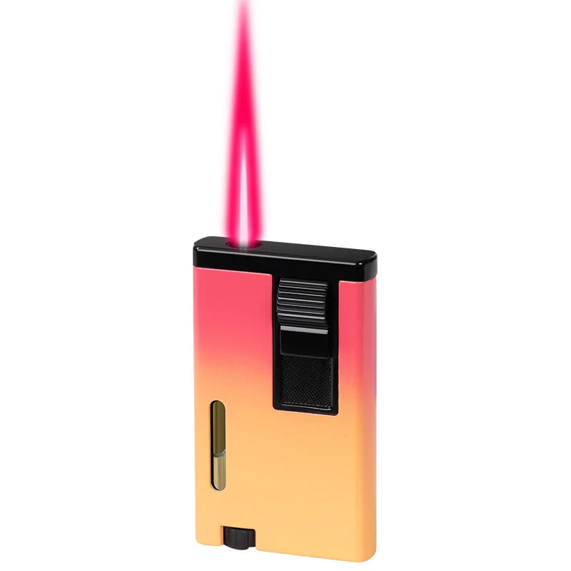 Mini Gradient Color Strong Windproof Red Flame Lighter with Visual Gas, Metal Lighter Gadget, Slim