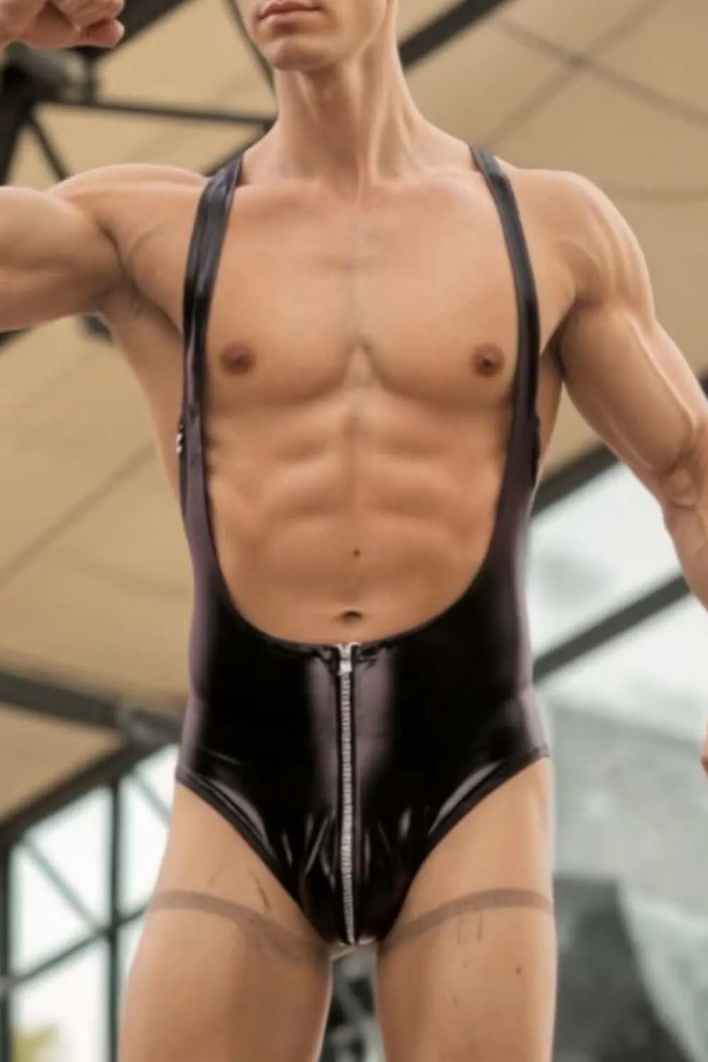 

Мужской костюм для боевых мышц, топы, сексуальные латексные колготки из блестящей ткани из ПВХ, жилет без рукавов с глубоким v-образным вырезом, трико для ночного клуба, сценическая одежда