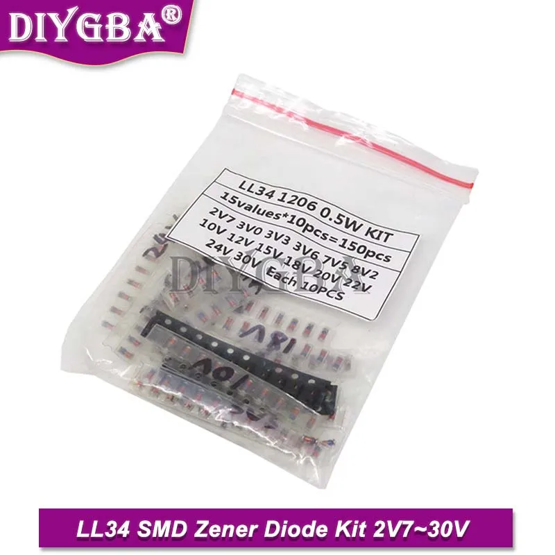 LL34 SMD Zener Diode Assorted Kit 15Value *10pcs=150pcs 1/2W 3V-24V And LL4148