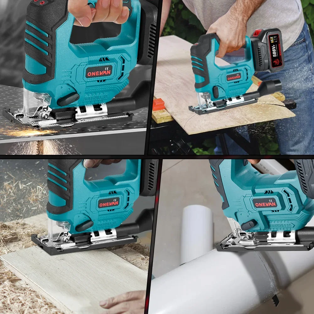 Brushless Electric Jig Saw 1000W 3500RPM Cordless Jigsaw Angle Adjustable 3-Speed Woodworking Power Tool for Makita 18V Battery