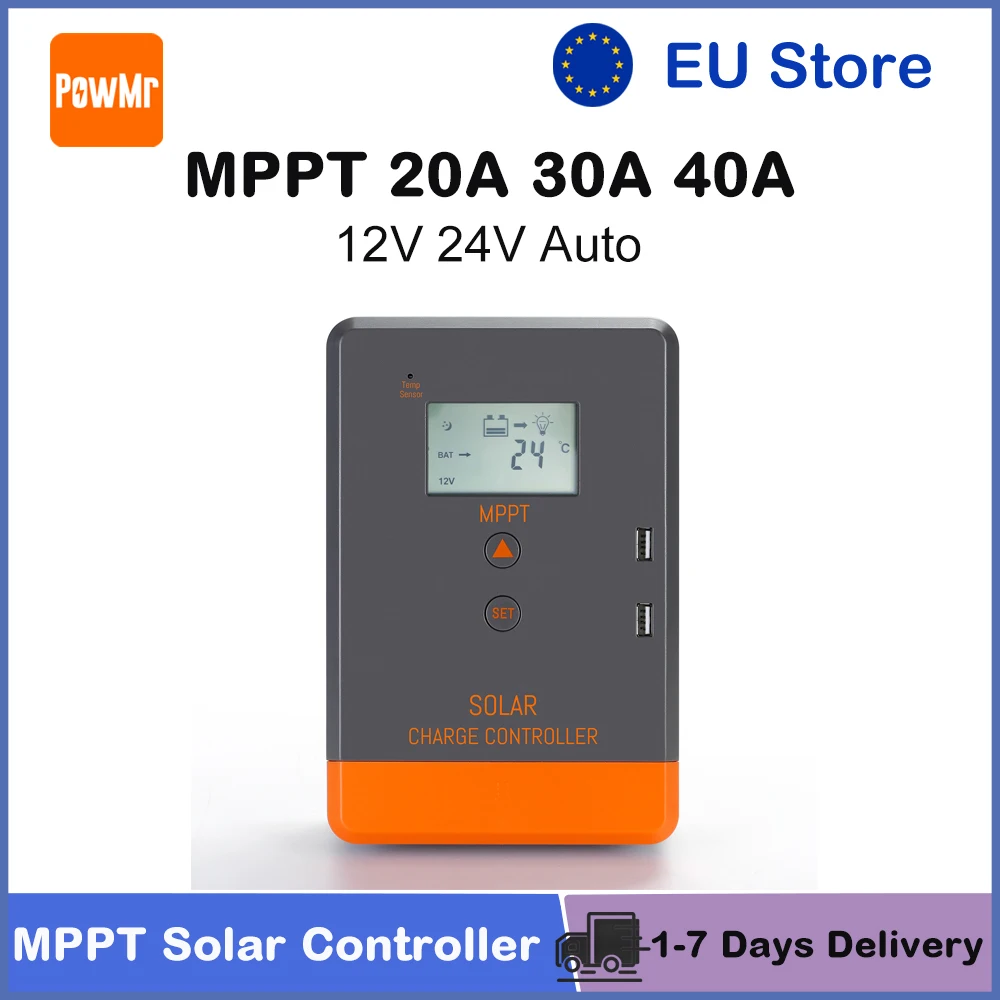 Regolatore di Carica Solare MPPT 20A 30A 40A 12V 24V con Display LCD, Adatto per Batterie LifePO4, Camper, Barche, Casa