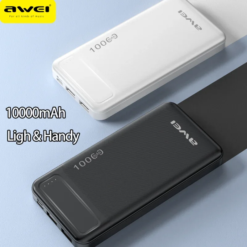 

Awei P5k Lightweight Power Bank 10000mAh With Double USB A PD Fast Charge External Battery Universal Protable Phone Powerbank