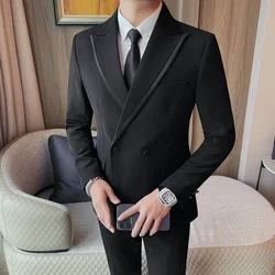 Fashion Double Breasted Design Slim Fit Suit Jacket 2024 New Men's Casual Wedding Party Blazers Best Man Prom Suit Coats Tuxedo