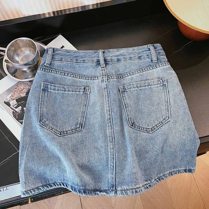 Summer Mini Skirt with Shorts High Waist A-Line Zipper Pocket Ripped Short Skirt Female 2024 New Korean Fashion Saias Mujer