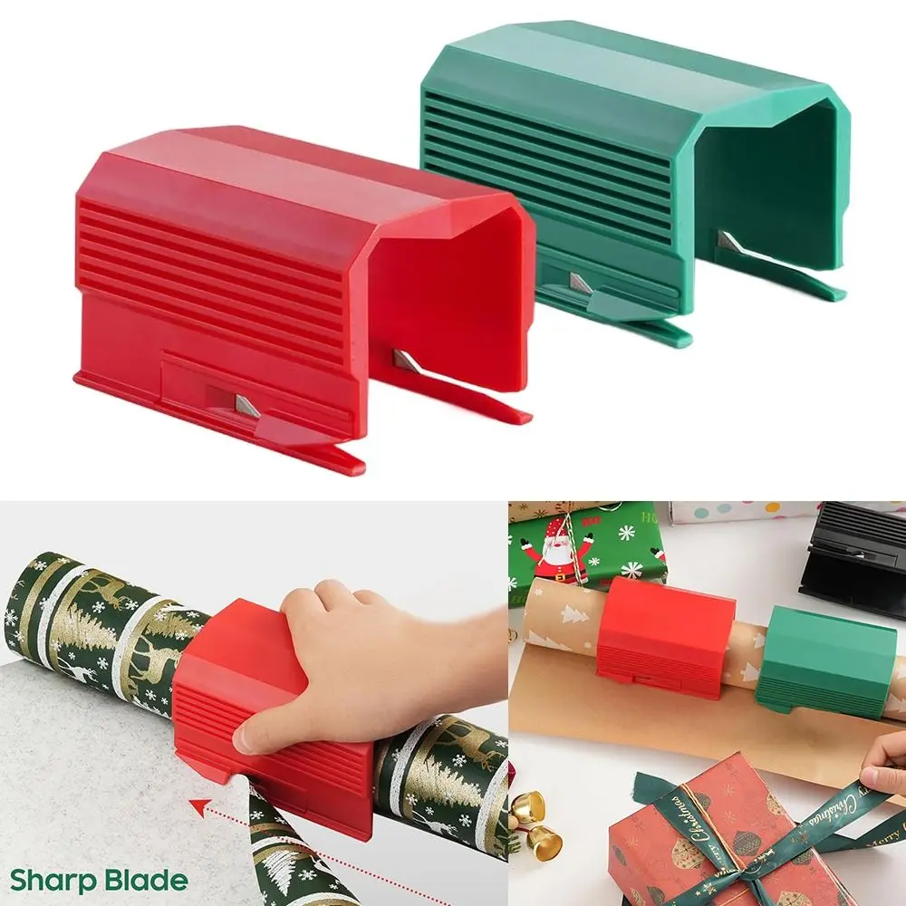 Replaceable Christmas Wrapping Paper Cutter Easy to Cut Heavy Duty Mini Paper Cutting Machine Tube Dispenser Slicer Decoration