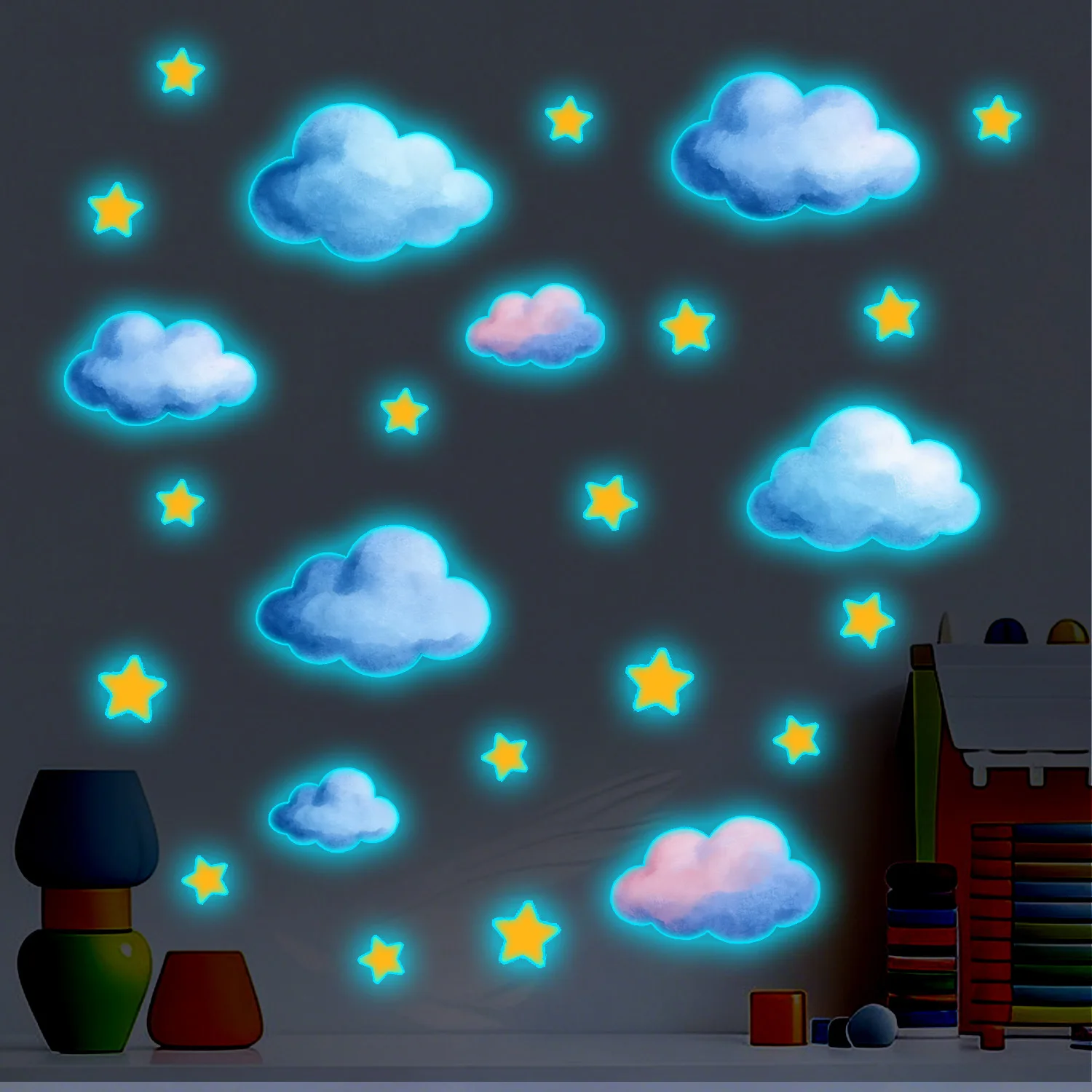 Luminous Clouds Stars Sticker Glow In The Dark For Children's Room Kids Bedroom Baby Room Decor Fluorescent Home Decoration