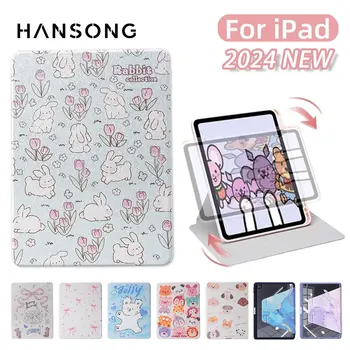Para iPad 360 funda giratoria para Air 11/13 2024 Pro 11/13 M4 10th Air4/5 10,9 7/8/9th 10,2 mini 6 Pro 11 12,9 con portalápices