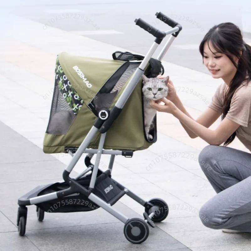 Portable pet stroller Ultra-light and easy to fold Large capacity pet stroller can accommodate two cats at the same time