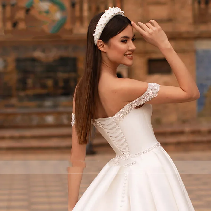 Flavinke مخصص sixy a-Ling فساتين الزفاف الحبيب قبالة الكتف الدانتيل يصل ذيل شابيل زي العرائس Vestido De Noiva
