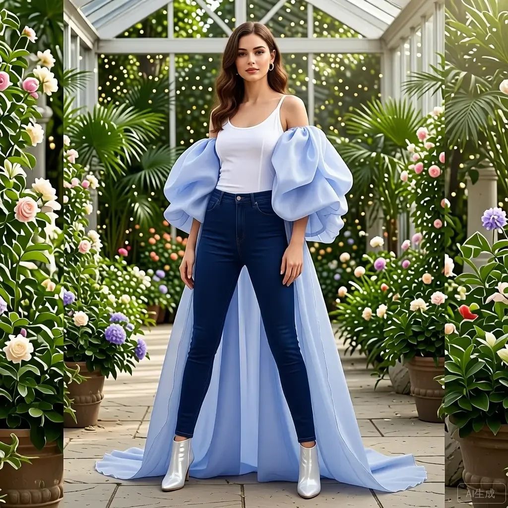 

Boho Fairycore Summer Cape Shawl Light Flowing Cape with Oversized Puff Sleeves Vintage Blue Gradient Perfect for Music Festival