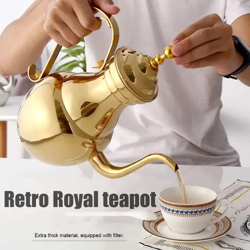 1.5L Stainless Steel Teapot Restaurant Retro Royal Teapot With Tea Strainer Long Spout Pot For Tea Brewing In Mug Tea Infuser