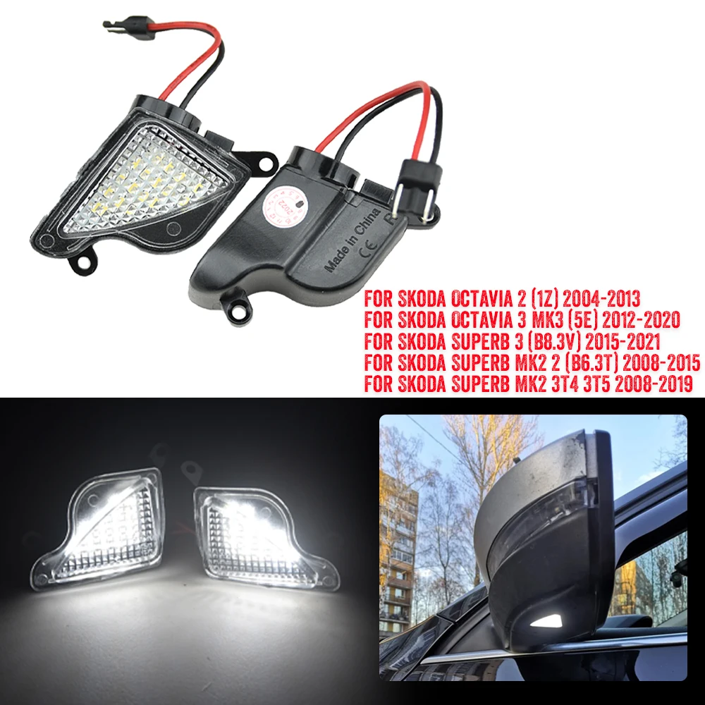 2Pcs 6000K White LED Under Side Mirror Light Puddle Lamps For Skoda Superb MK2 2 B6.3T 2008-2019 3T0945292B