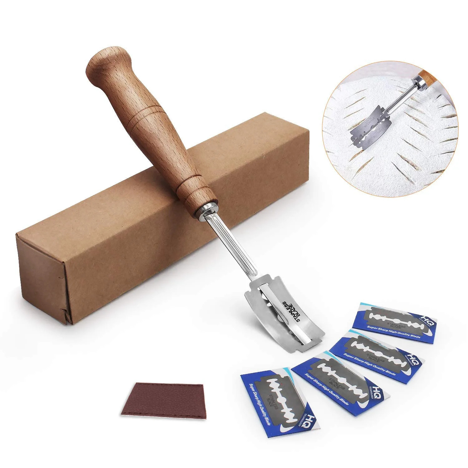 Wooden Handle Sourdough Bread Scoring Lame Bread Slashing Tool With 5Pcs Blades Bakers Lame Dough Scoring Knife Dough carving