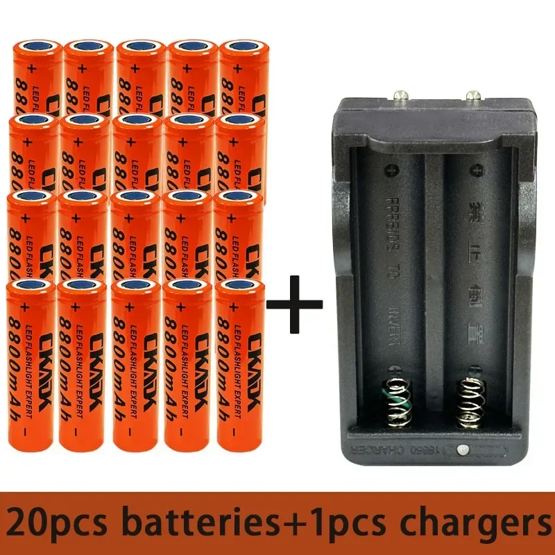 100% Original 18650 3.7V 8800mAh Rechargeable Lithium Battery with 10A Discharge, Suitable for 18650 Battery+charger