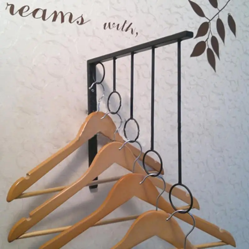 Iron Clothing Display Stand On The Wall Frame  Hanging Five Ring Hanger Rack Hook Unique design wall-mounted hanger