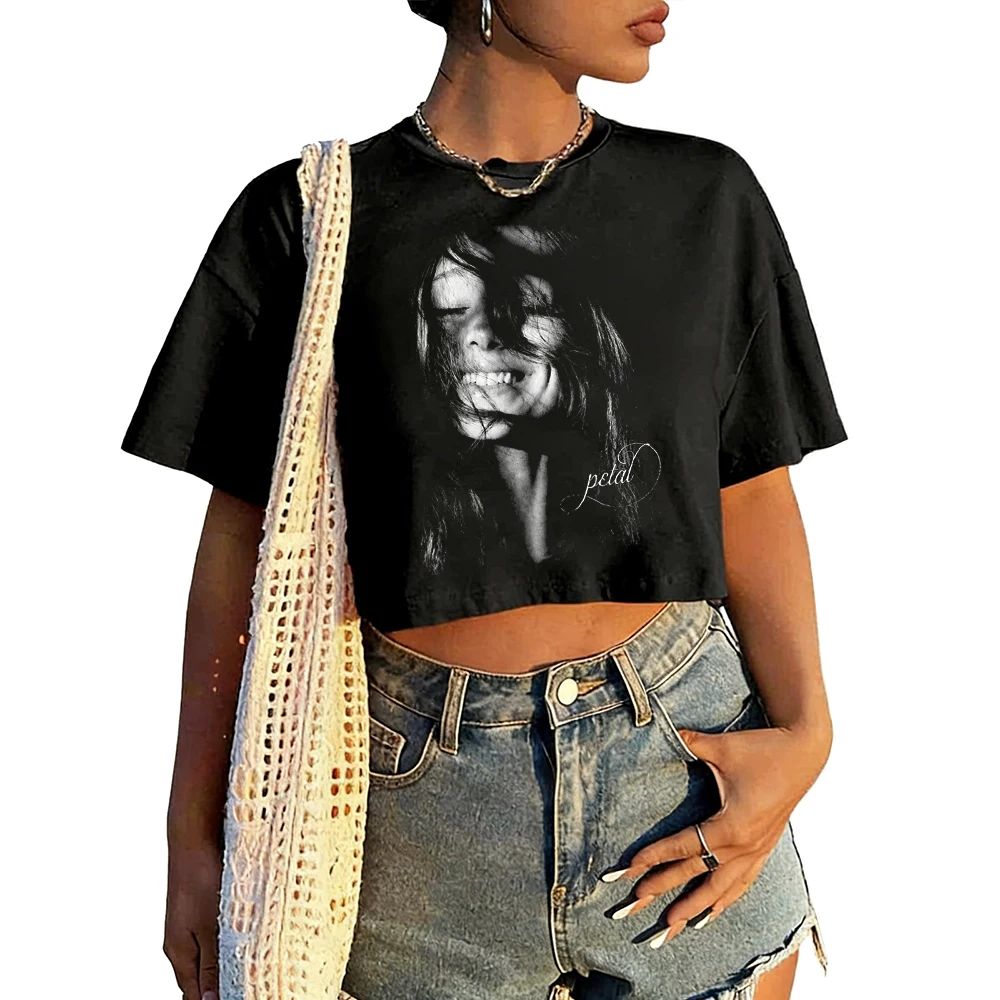 Ariana Grande Petal Album Shirt Women O-Neck Short Sleeves Crop Tops T-shirt
