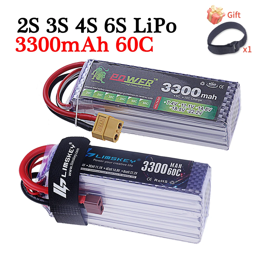 60C Lipo Battery 3300mAh 7.4V 11.1V 14.8V 22.2V Battery 2S 3S 4S 6S With T XT60 Connector For RC Car Truck Helicopter Parts