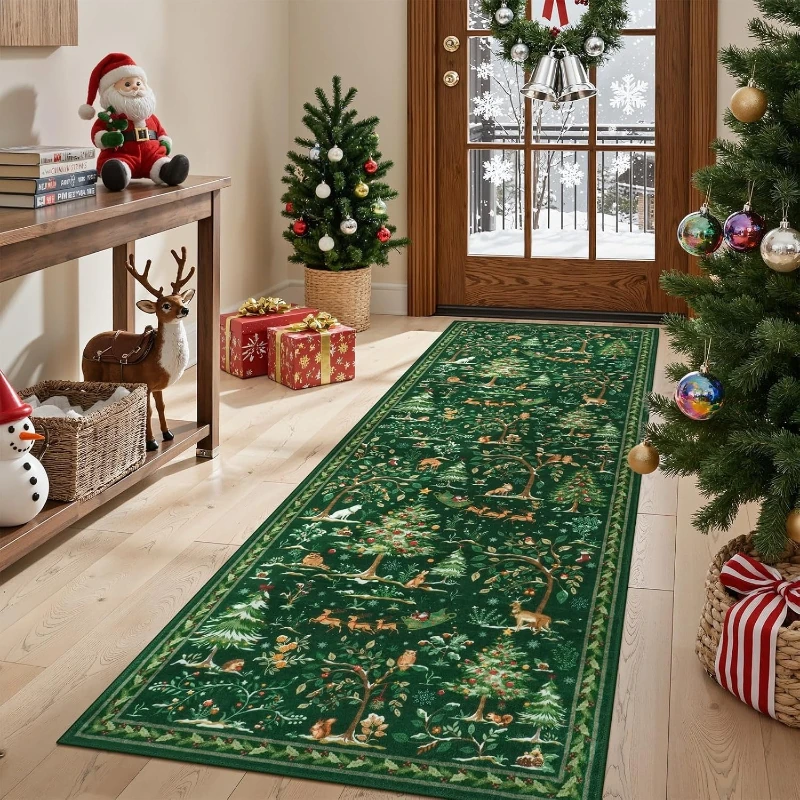 Corridor Carpet Hallway Long Rug Machine Washable Non-slip Floor Mat Christmas Tree Santa Claus Animal Print Carpets Home Decor