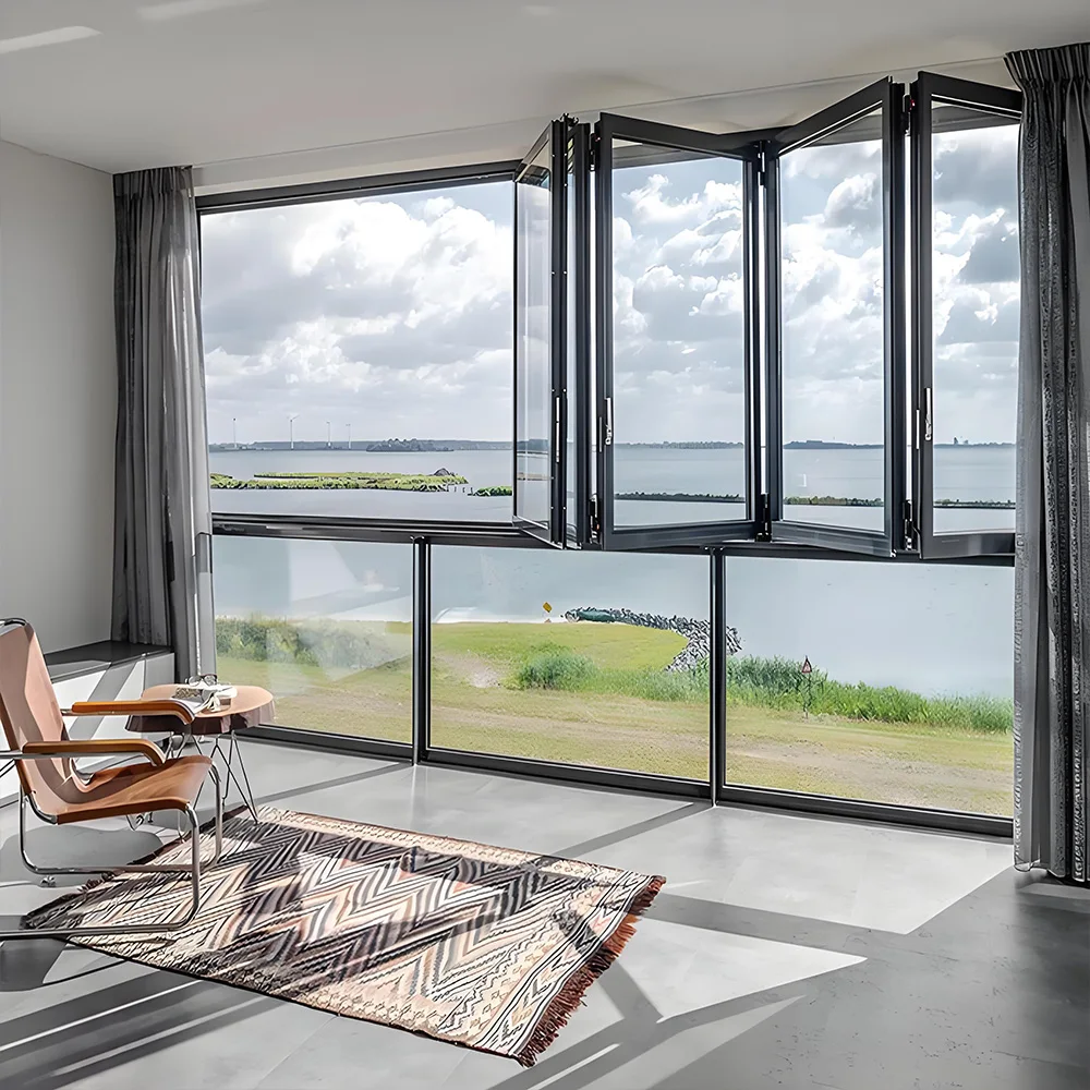 سيسينالو نوافذ قابلة للطي مقاوم للماء شواية جديدة كسر حراري إطار من الألومنيوم نافذة منزلقة ثنائية الطي ديكور المنزل حجم مخصص #1