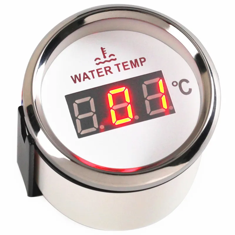 52mm Auto Digital Water Temp Meters 40-120 Degree White Water Temperature Gauges 9-32vdc with Red Backlight for Car Truck Ship