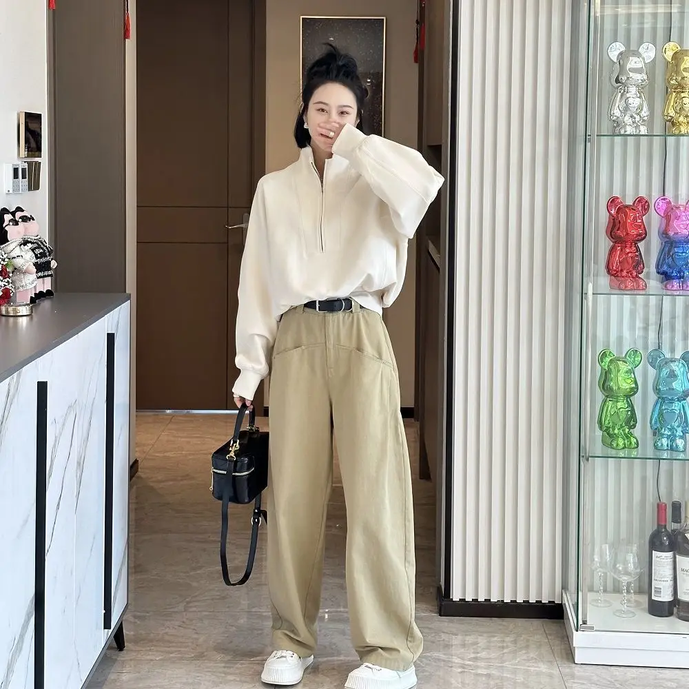 بلوزات نسائية كاجوال مصممة على الطراز الأمريكي ملابس نسائية مبسطة بلون سادة ورقبة دائرية وتفاصيل مقاس مزيج من القطن #2