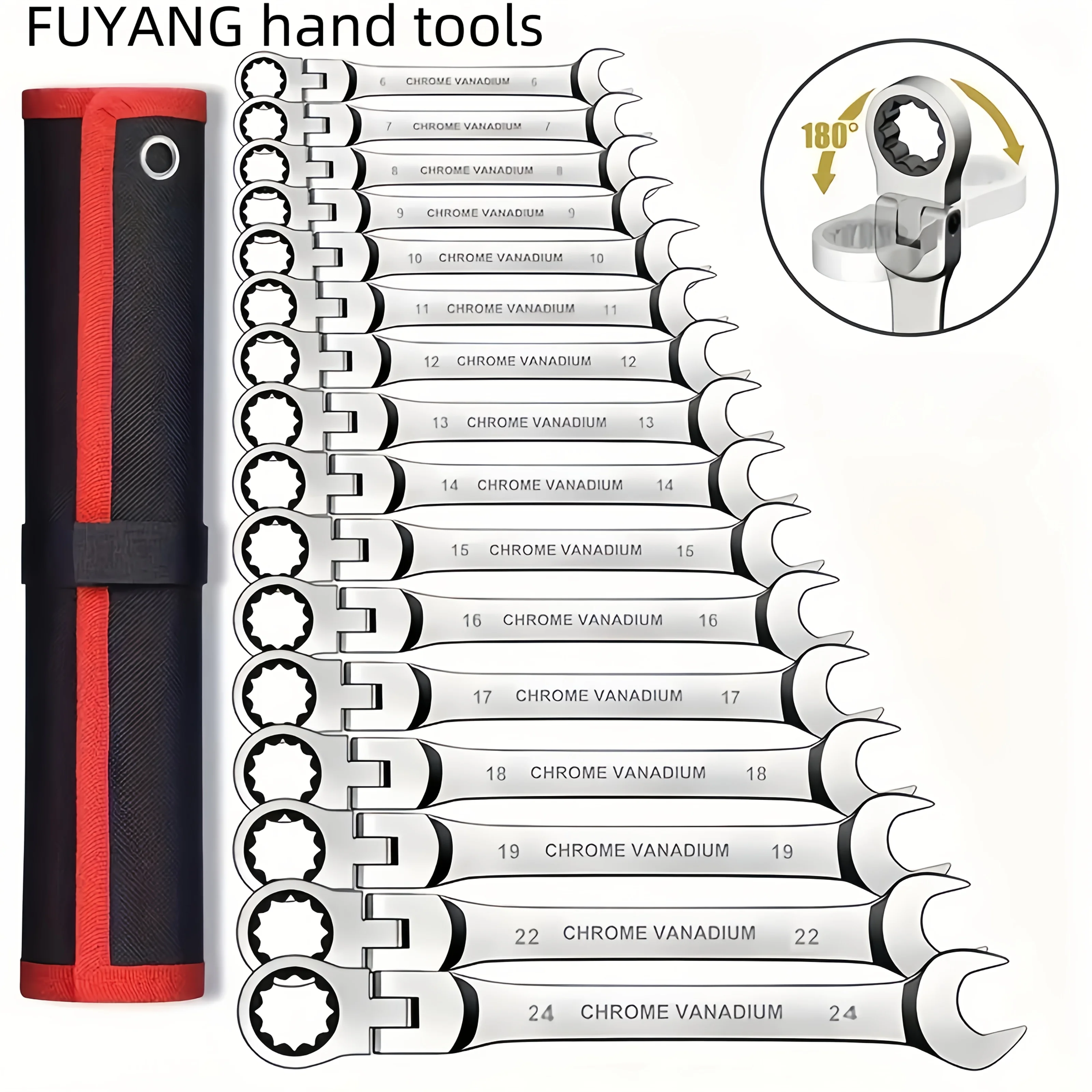 8pcs adjustable wrench set with red clutch-chrome vanadium steel, machine operated, suitable for automotive maintenance