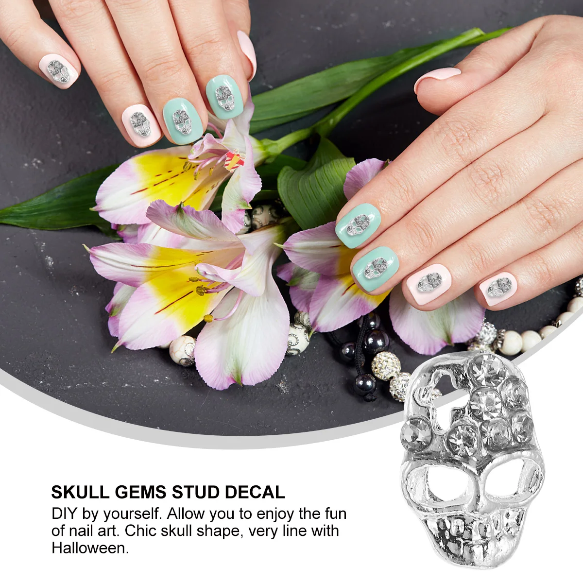 

20 Pcs Skull Nail Art Decoration Gems for Nails Rhinestone Flat Head Halloween Rhinestones Vintage Bling Alloy Charms Skulls