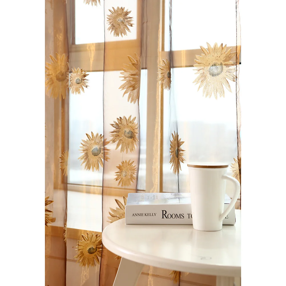 Sunflower Curtains 200X270Cm Khaki Voile Sheer Window Tulle For Bedroom Living Room Rod Pocket Transparent Curtain Home