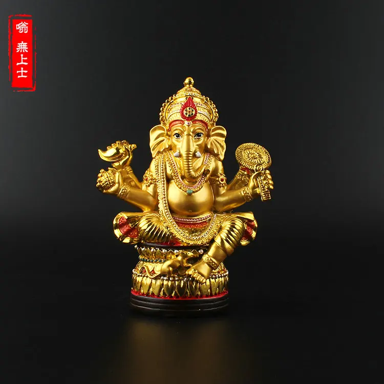 

Elephant Trunk God of Wealth, Gilded Elephant Trunk Home Car Indian Statue Tantra God Statue Portable