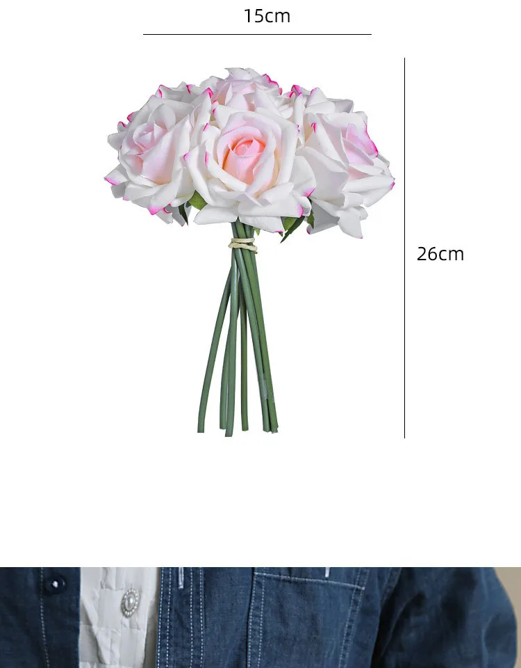5-köpfiger Rosenstrauß mit geschwungenen Blüten, feuchtigkeitsspendend, echt anfühlend, Hochzeitsstrauß, Brautstrauß, Kunstblumen, Dekoration für Zuhause, Party, Event – Detail 6