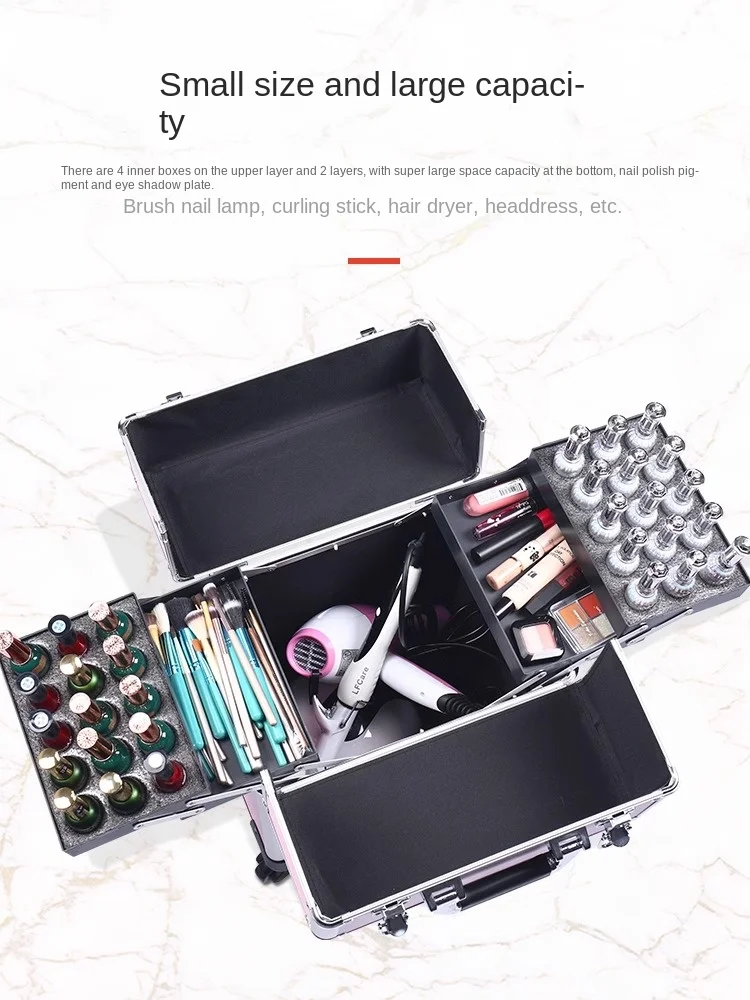 Grande Capacidade de Maquiagem Mala, artista profissional Carry-On bagagem, Nail Art Cosméticos Bordados Caso Toolbox