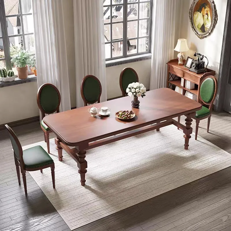 Factory Direct 2026 Round French retro solid wood dining table, home high-end desk, rectangular dining table, living room