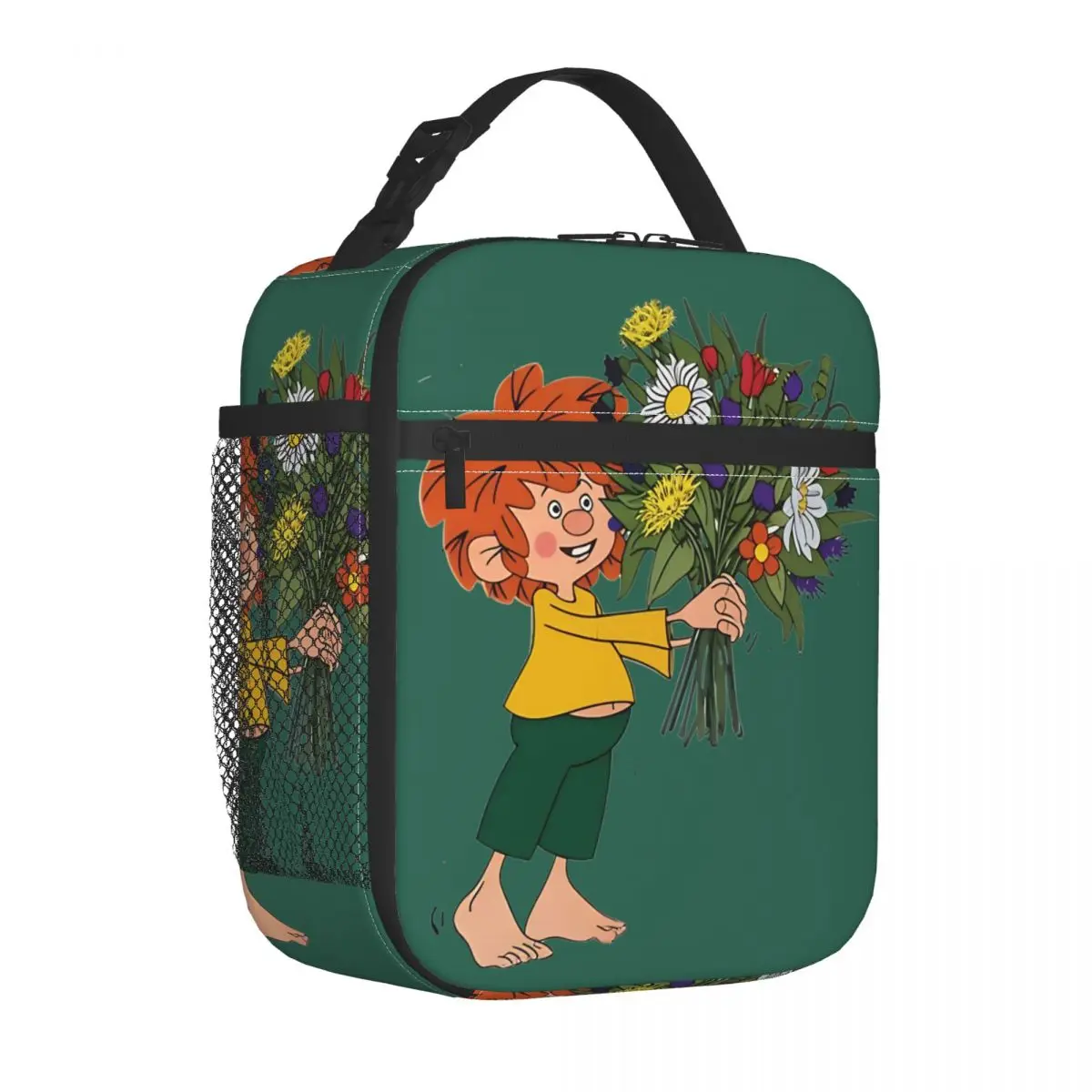 Pumuckl Gives A Beautiful Bouquet Of Flowers Insulated Lunch Bags Portable Reusable Cooler Bag Tote Lunch Box Food Storage Bags