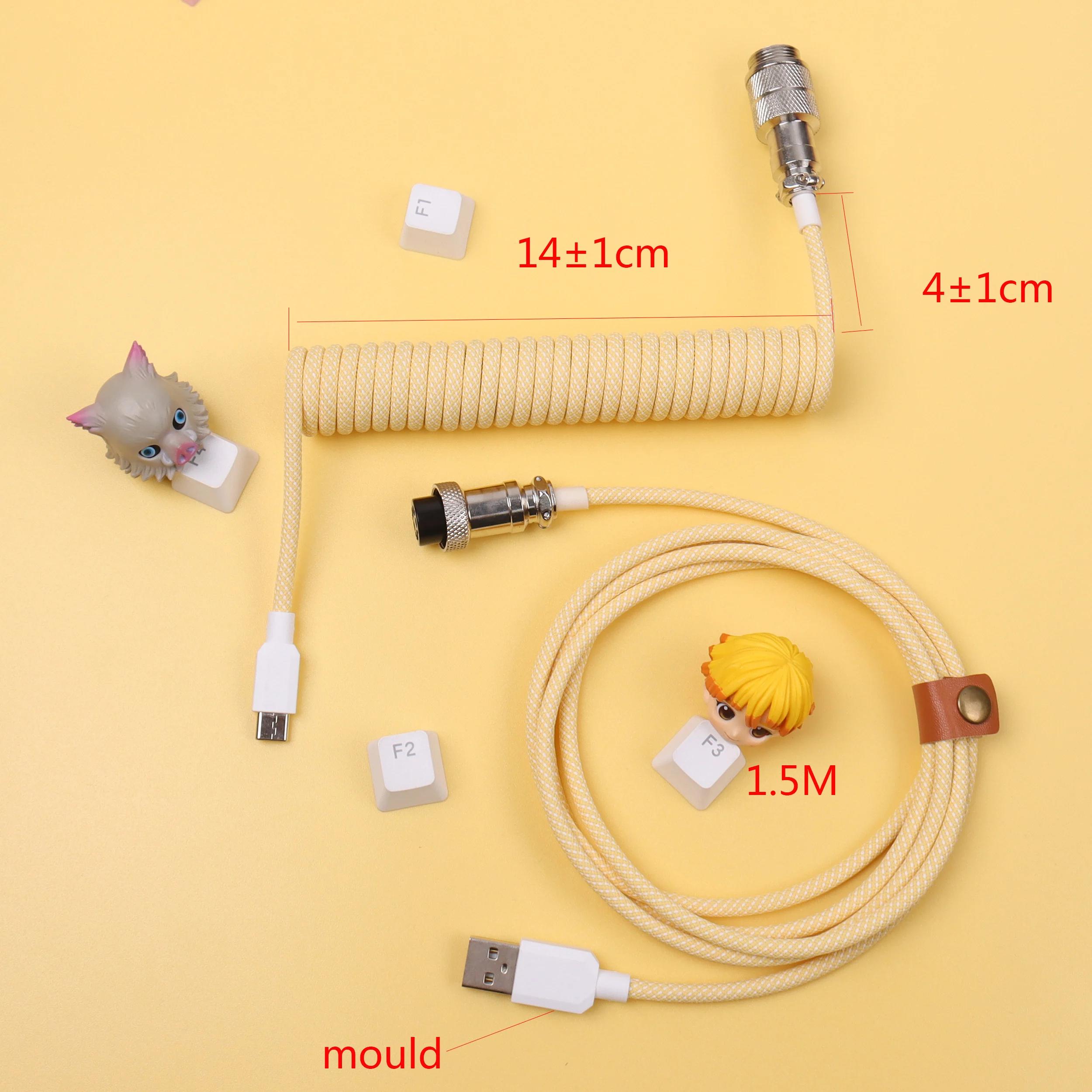 Mechanical Keyboard Coiled Cable USB Type C Port Wire PC Computer Aviation Connector Detachable Metal Aviator Double Sleeved Wir