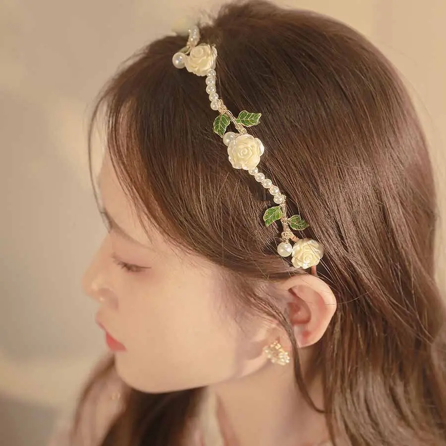 Haimeikang Rose Flower Hairbands Alloy Fashion Hair Hoops Women Holiday Wedding Bezel Headwear Hair Accessories Oranments