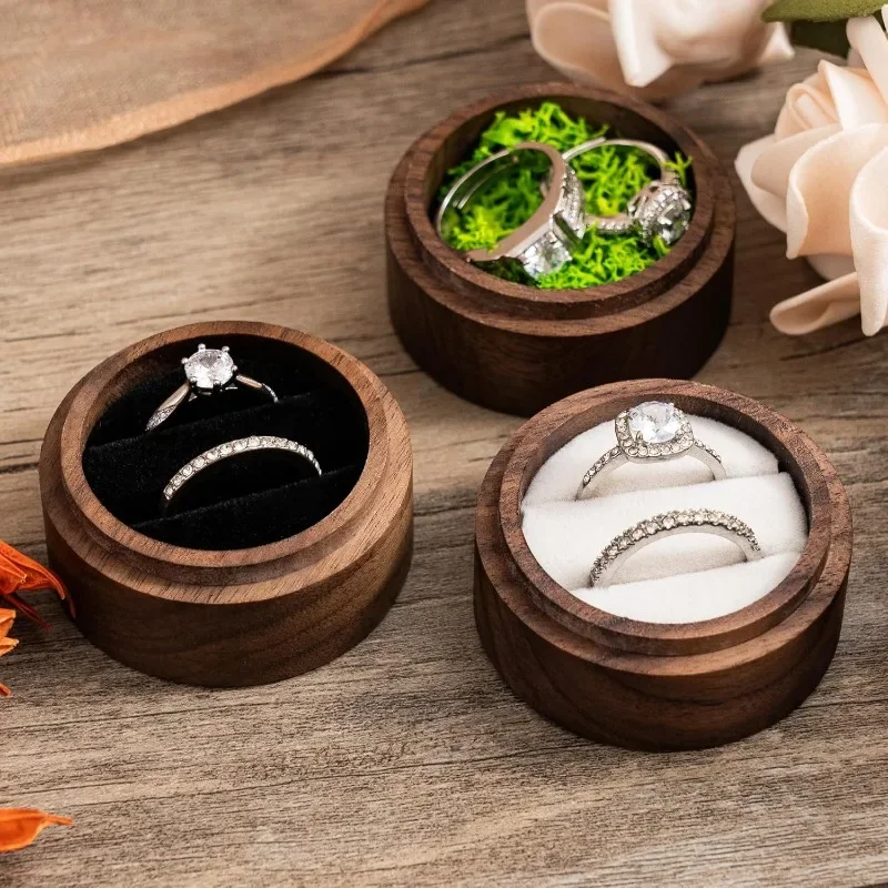 1PCS Free Custom Name Walnut Wooden Wedding Engagement Ring Box Wood Engraved Ring Box Double Slots Ring Box Wood Proposal Boxs