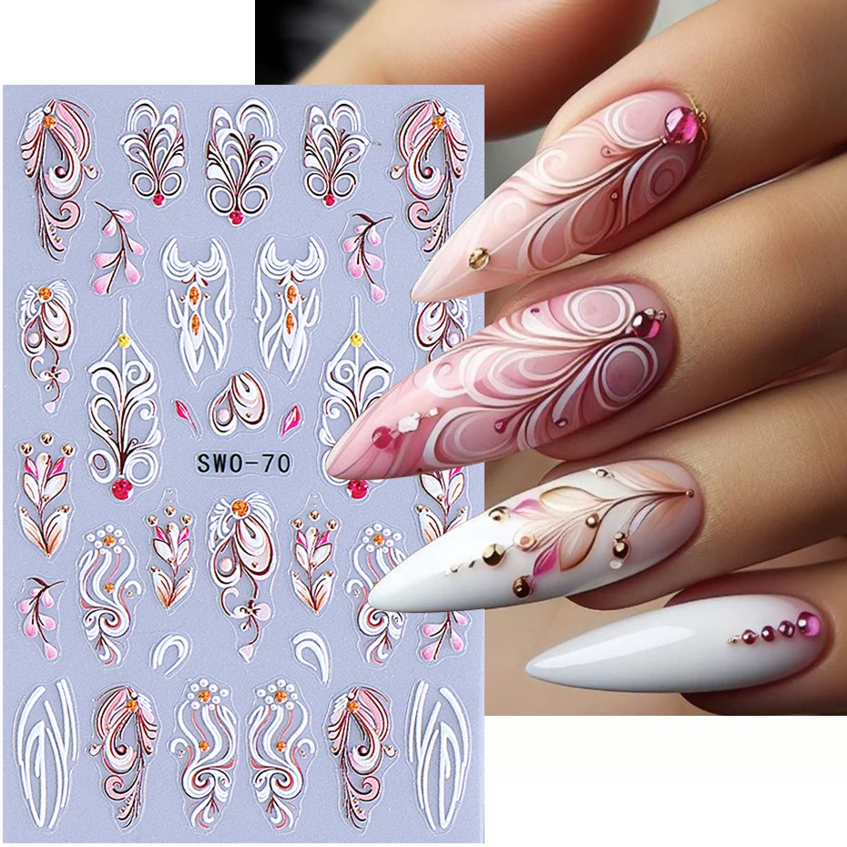 3D Paisley Pattern Nail Art Stickers Petal Floral French Stripes Line Sliders Nail Decals Bohemian Style DIY Manicure Decoration