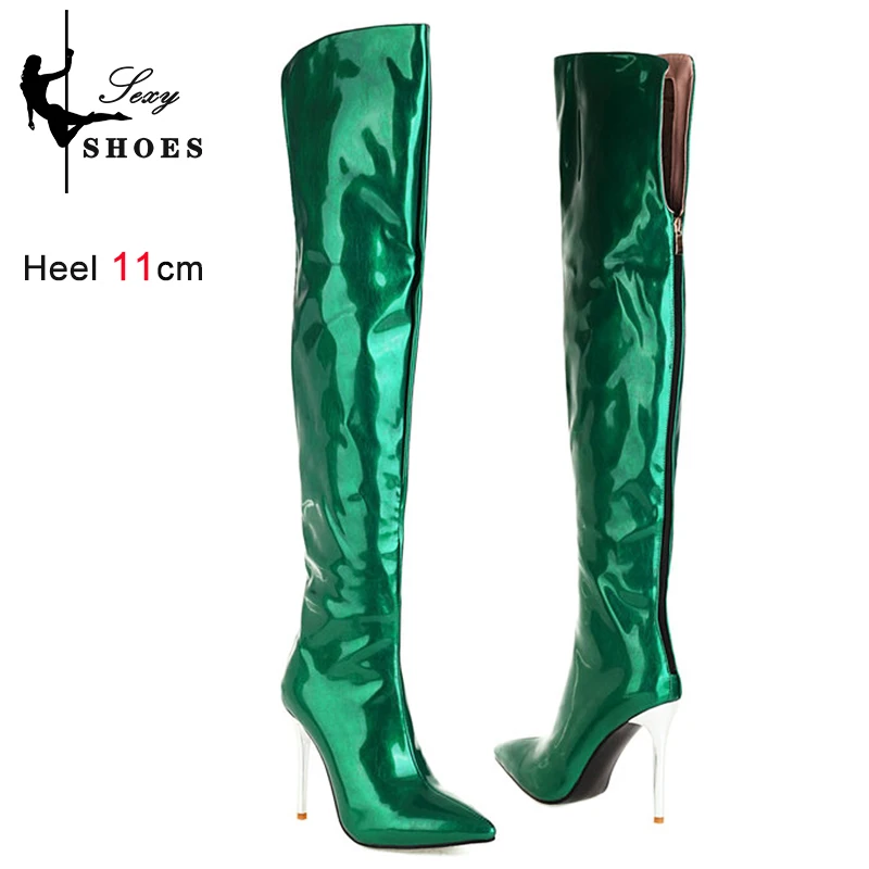 Women\'s Boots Pointed Toe Plush Lining Autumn Winter Over-the-Knee Long Boots Sexy Size Zip Leopard Print Party Stripper Shoes