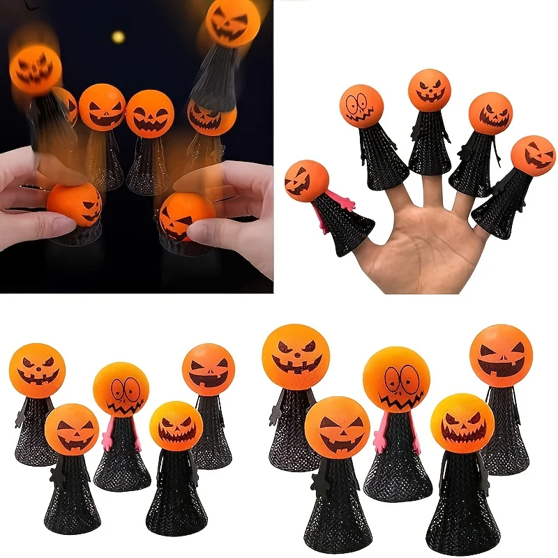 5/10pcs Funny Bounce Pumpkin Finger Puppet Toys Halloween Party Favors Kids Play Doll Finger Game Decor Supplies