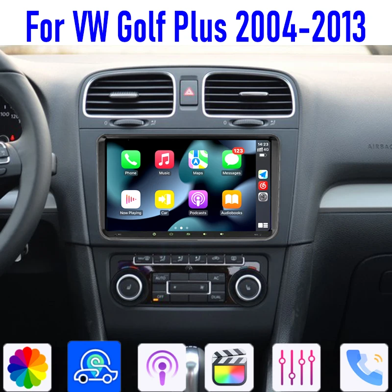 

GPS 9" For VW GOLF PLUS 2004-2013 Car Radio Head Unit Wireless Carplay Apple Android 13 Auto Intelligent System Camera 64GB WIFI