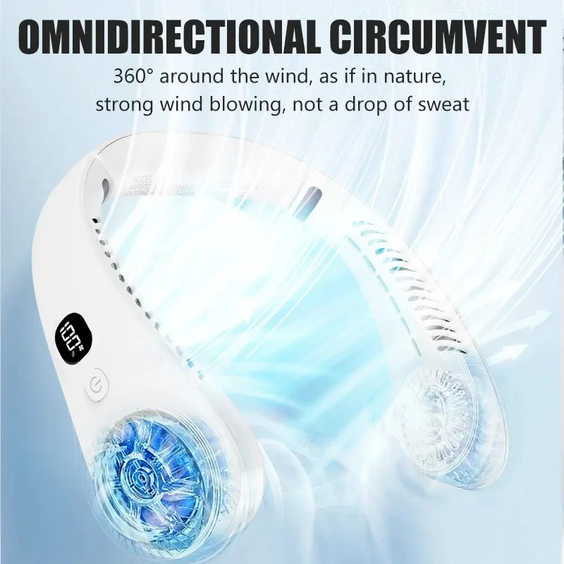 مروحة صغيرة صامتة الرقبة معلقة مروحة USB المحمولة الخالية من الشفرة القابلة لإعادة الشحن Led شاشة ديجيتال مبرد الهواء الكهربائي مروحة رياضية الصيف