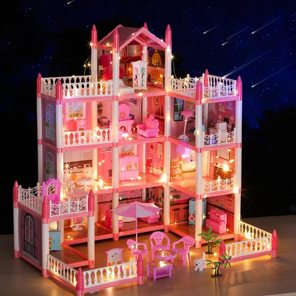 Playset para meninas, mini casa de bonecas, teatro com móveis, brinquedos para vários quartos, versão reduzida, interior do castelo