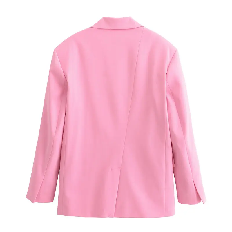 سترة نسائية أنيقة لربيع 2025 بأكمام طويلة وتصميم فضفاض مع وسادات للكتف، إصدار جديد بياقة كلاسيكية قابلة للطي