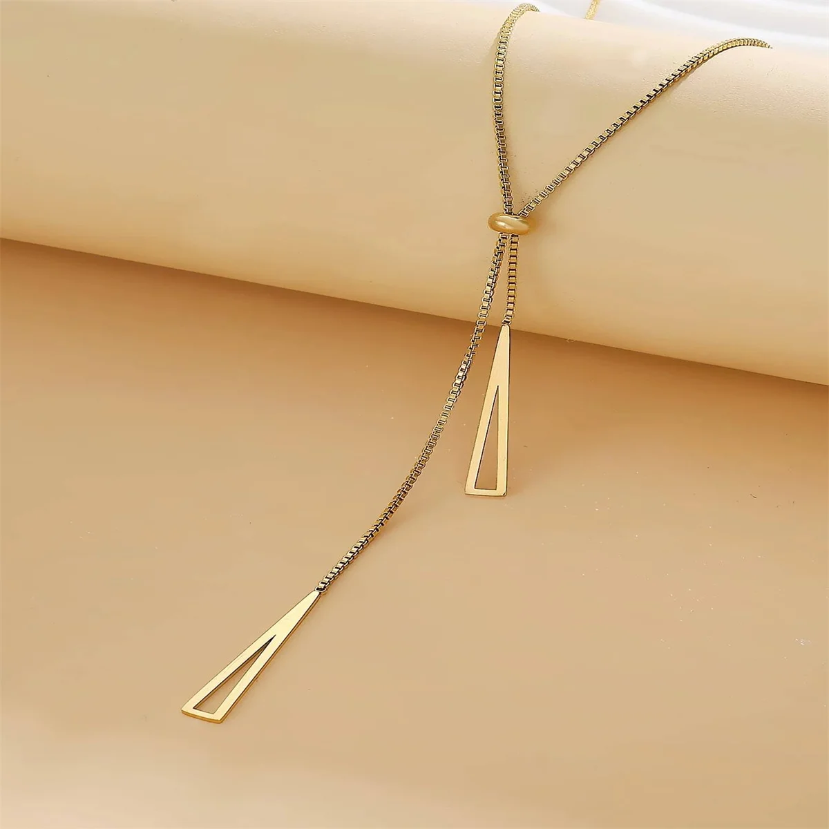 Fashion Gold Color Triangle Pendant Necklace Stainless Steel Simple Charm Y Lariat Necklaces for Women Boho Minimalist Jewelry image 5